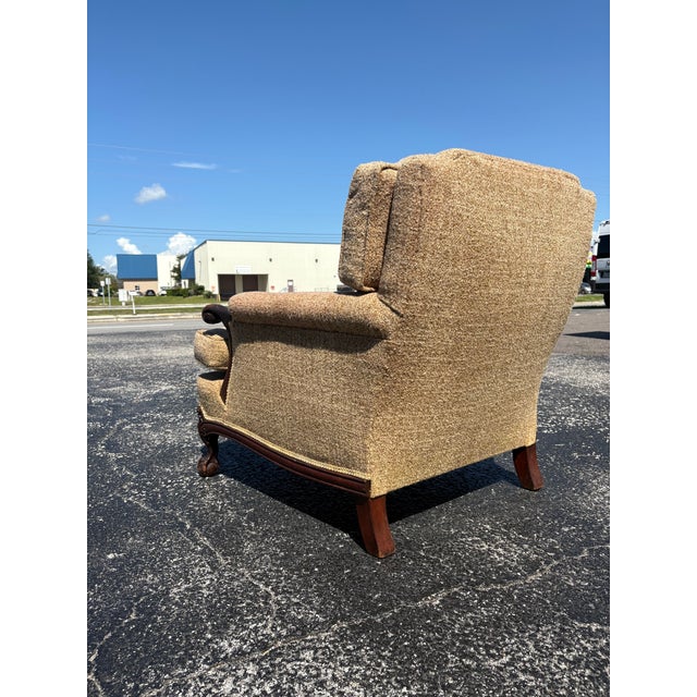 Early 20th Century Antique Ball & Claw Upholstered Club Chair For Sale - Image 5 of 5