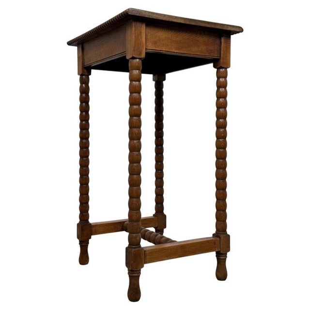 Antique English Bobbin-Turned Oak Side Table, 1910 For Sale - Image 4 of 10