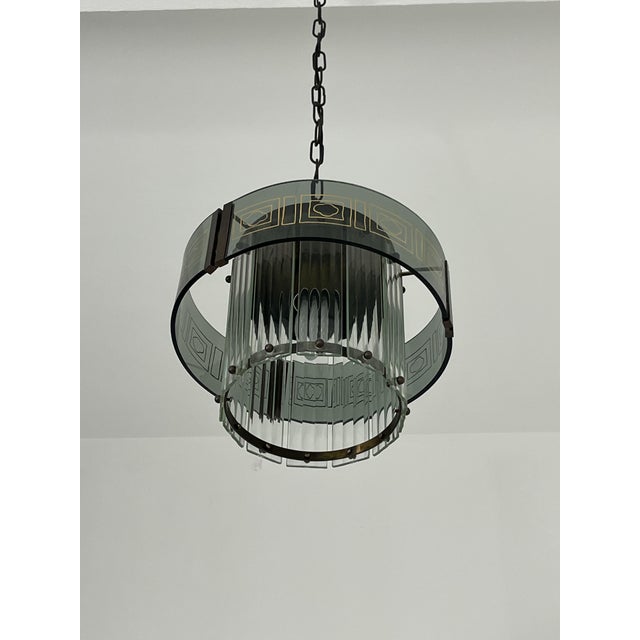 Mid-Century Murano glass Art Deco chandelier, 1950s Structure in brass and painted metal. Intact and in good condition. Up...