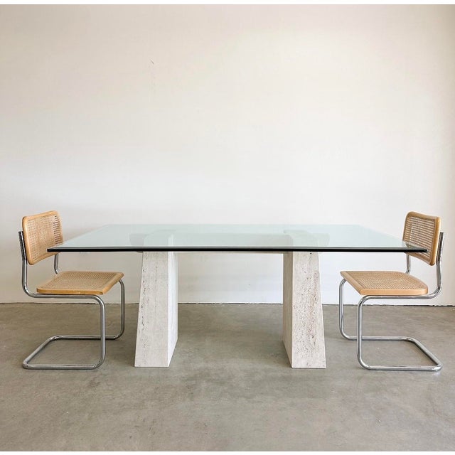 Almond 1970’s Travertine and Glass Dining Table For Sale - Image 8 of 8