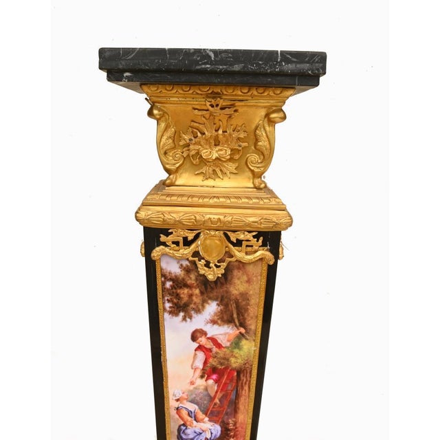 French Louis XVI Pedestals in Gilt Bronze and Porcelain, Set of 2 For Sale - Image 4 of 9