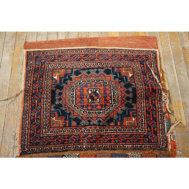1900 - 1909 1900s Blue Navy Medallion Tribal Antique Persian Double Saddle-Bag Carpet 2'4" X 4'9" Carpet Rug For Sale - Image 5 of 12