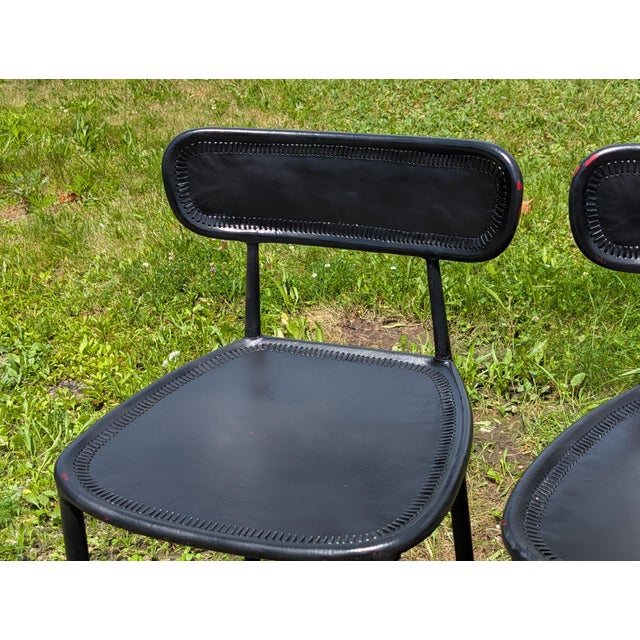 Vintage Set of 6 Black Leather Seats Bar Stools 1970s Mid Century Modern For Sale - Image 9 of 18