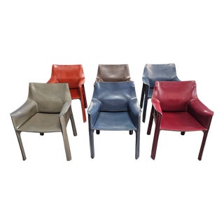 Cab 413 Armchairs in Leather by Mario Bellini for Cassina, 1990, Set of 6 For Sale