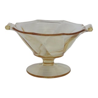 Yellow Depression Glass Pedestal Bowl Octagonal Swirl Pattern With Handles 4891b For Sale