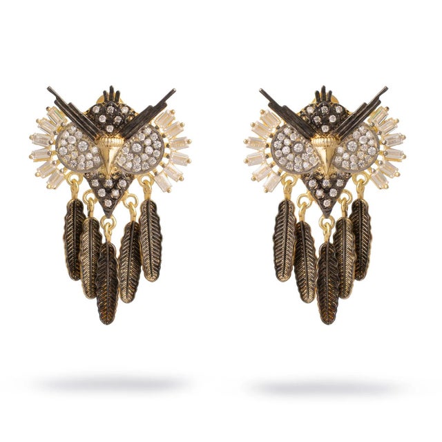 Midnight Owl Sparkling Feather Earrings, A Pair For Sale - Image 9 of 9