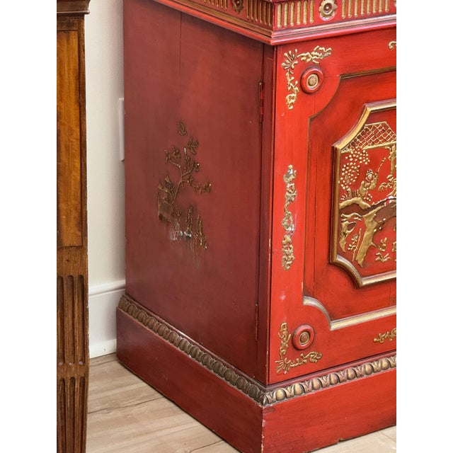 Mid-20th Century Scarlet Chinoiserie Bookcase Cabinets For Sale - Image 4 of 12