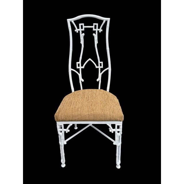 Chinoiserie Restored Set Vintage Aesthetic Chinoiserie Faux Bamboo Cast Metal Dining Chairs 8 For Sale - Image 3 of 7