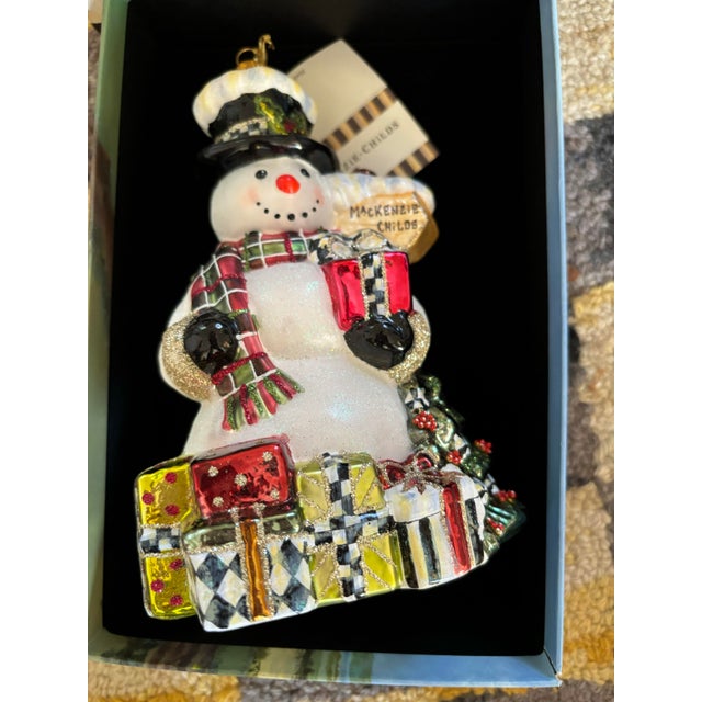 Mackenzie Childs Mackenzie-Childs Glass Snowman Snowmen Ornaments, New in Box- Set of 4 For Sale - Image 4 of 7