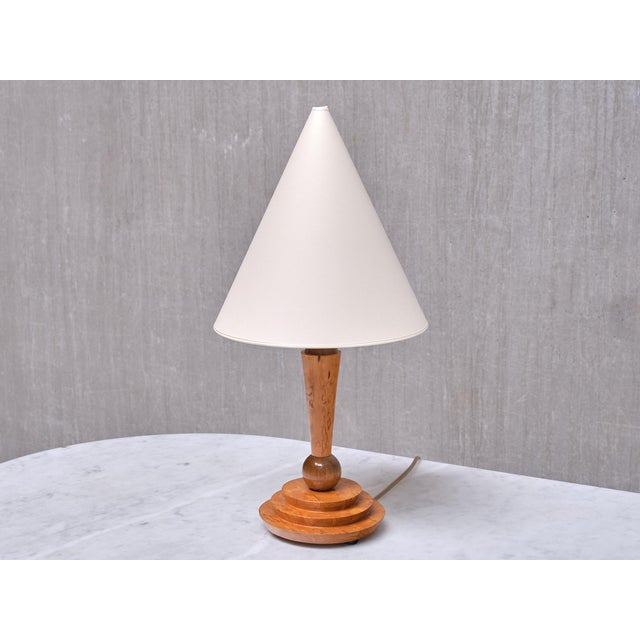 Art Deco Table Lamp in Birdseye Maple with Ivory Colored Shade, Austria, 1930s For Sale - Image 9 of 12