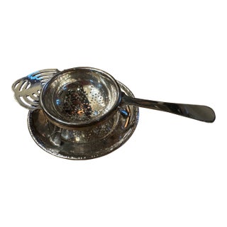English Silverplate Tea Strainer and Rest For Sale