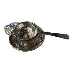 English Silverplate Tea Strainer and Rest
