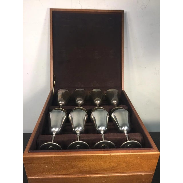 1970s Deuberti Modern Boxed Italian Silverplate Champagne and Wine Goblets - Set of 16 For Sale - Image 4 of 11