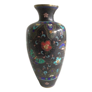 1920s Cloisonné Vase With Flowers and Butterflies For Sale