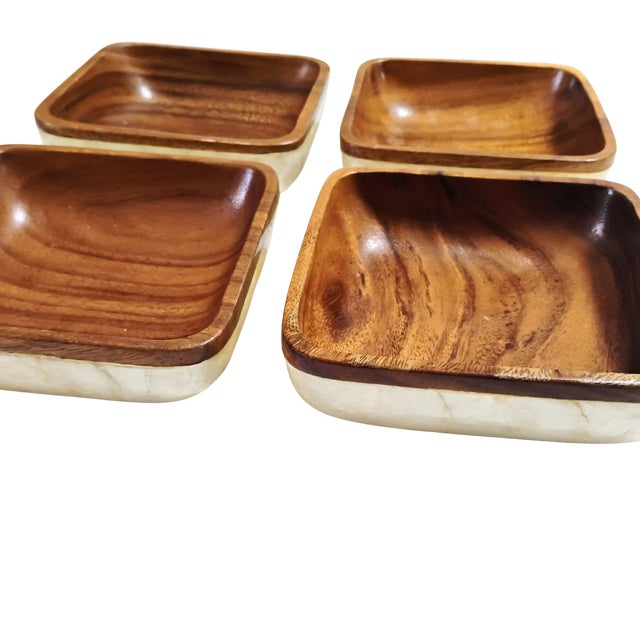 1960s Mid Century Modern Genuine Shell-Craft Products Capiz & Wood Salad Set - 7 Pieces For Sale - Image 9 of 17