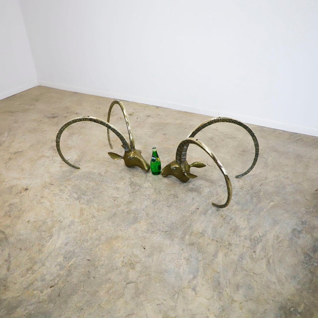 Mid-Century Modern 1960s Pair of Brass Ibex Rams Heads in the Style of Alain Chervet For Sale - Image 3 of 5