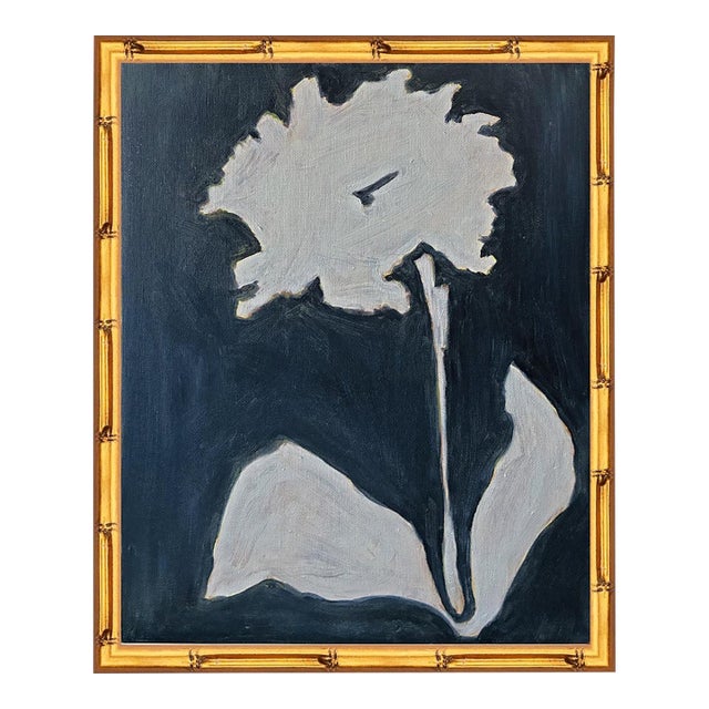 Original Carnation Flower Painting in Gold Bamboo Frame, Oil on Canvas Board, 13" X 16" by Tatiana Duperault For Sale