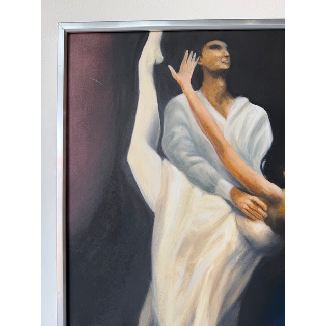 1980’s William Walk Ballet Dancers Oil on Canvas Painting – Chrome Aluminum Framed For Sale In Miami - Image 6 of 12