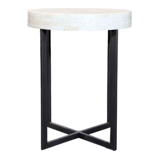 West Elm Bone Side Table on Iron Base For Sale