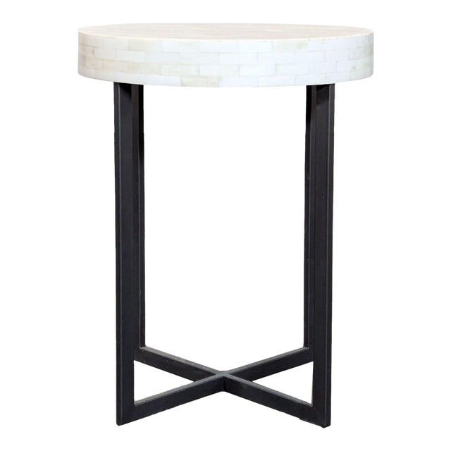 West Elm Bone Side Table on Iron Base For Sale