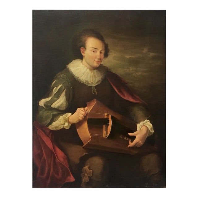 The Musician, Neapolitan School, 1800s, Baroque, Oil on Canvas For Sale