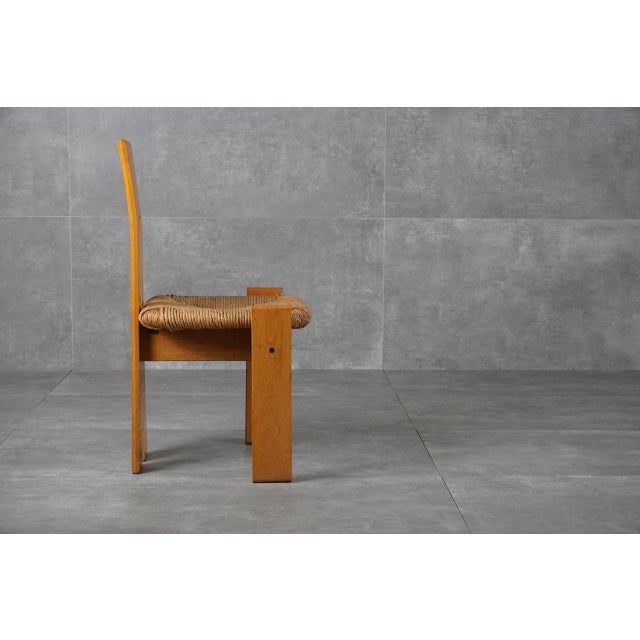 Brown Postmodern Sculptural Oak and Rush Seat Dining Chairs, 1970s, Set of 4 For Sale - Image 8 of 13