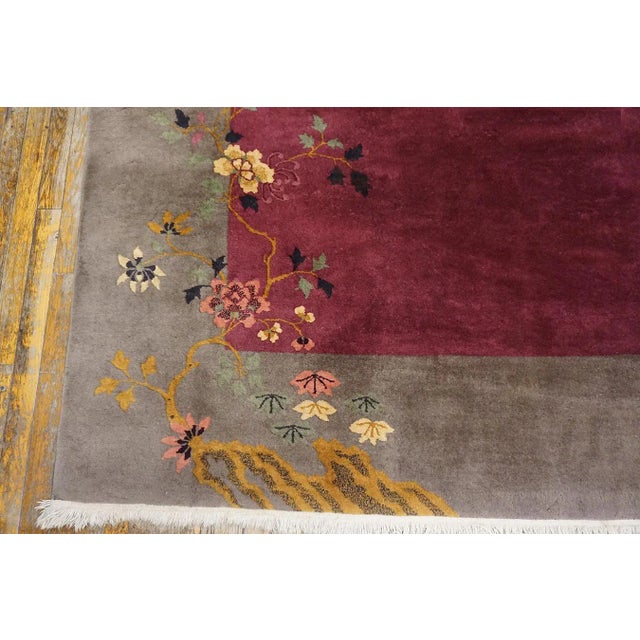 Purple 1920s Purple Floral Minimalist Antique Chinese Art Deco Rug 9' X 11' 4" Knotted Wool Carpet For Sale - Image 8 of 10