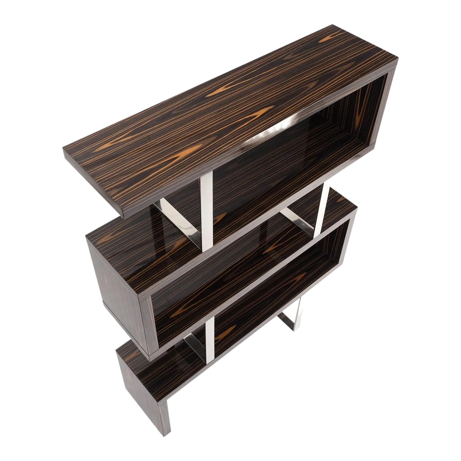 Post Modern Custom Design Zebra Wood & Chrome Etagere Bookcase Shelf ...