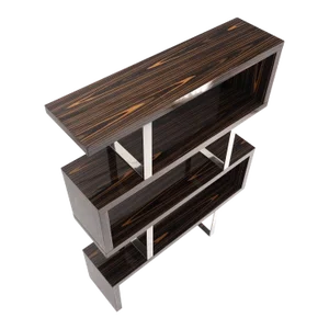 Post Modern Custom Design Zebra Wood & Chrome Etagere Bookcase Shelf Wall Unit