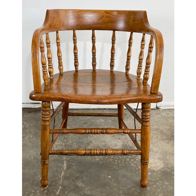 Antique Saloon Style Wood Captain's Chair For Sale - Image 4 of 12