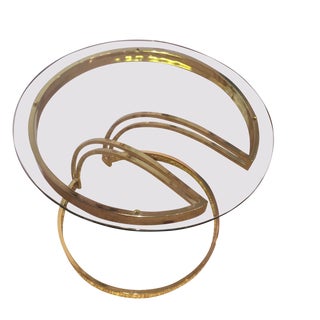 Milo Baughman-Style Brass & Glass Side Table For Sale