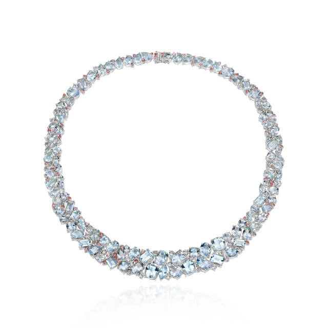 Metal Nina Zhou Ocean Life Aquamarine, Topaz & Pink Sapphire Collar Necklace in 14k Gold For Sale - Image 7 of 8