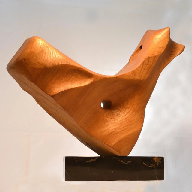 Wood Hand-Crafted Oak and Marble Sculpture from E. Robson, 1970s For Sale - Image 7 of 7