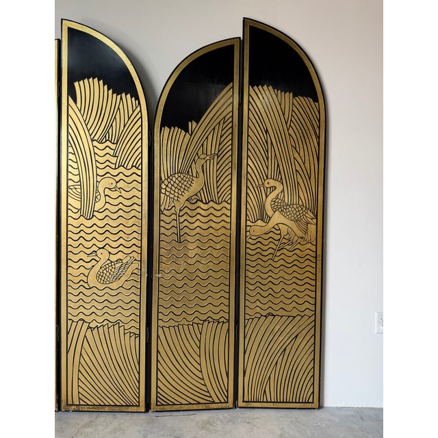 Art Deco Vintage Art Deco Asian-Style Four-Panel Folding Screen - Room Divider For Sale - Image 3 of 12