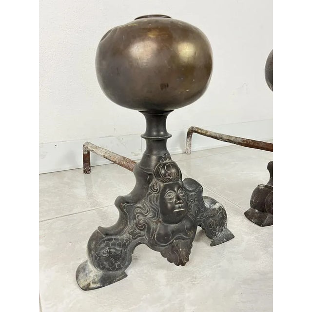 Pair of antique bronze chimney lighters, Italy, 1940s. Found in a villa in the Sicilian hinterland. Bronze and iron,...