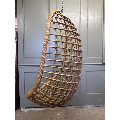 Wood Mid-Century Hanging Bamboo and Rattan Egg Chair For Sale - Image 7 of 9