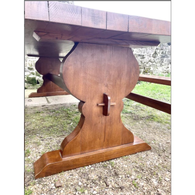 Wood Monastery Table and Benches in Oak, 1920s For Sale - Image 7 of 13
