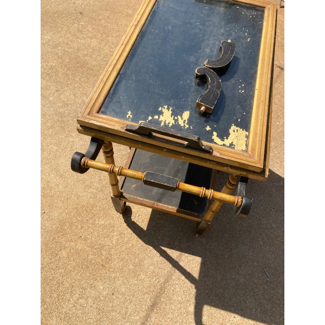 Wood Early 20th Century Asian Style Bamboo Yellow Rolling Tea Bar Cart For Sale - Image 7 of 10