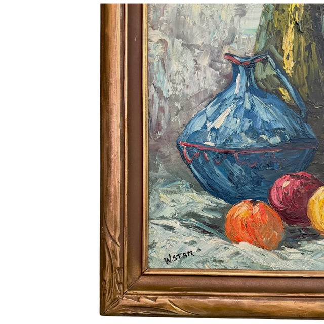 Textile Mid-Century European Impasto Still Life on Canvas by Dutch Artist William Stam For Sale - Image 7 of 16