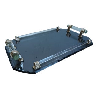 Smoked Mirror and Beveled Service Tray, 1950s For Sale