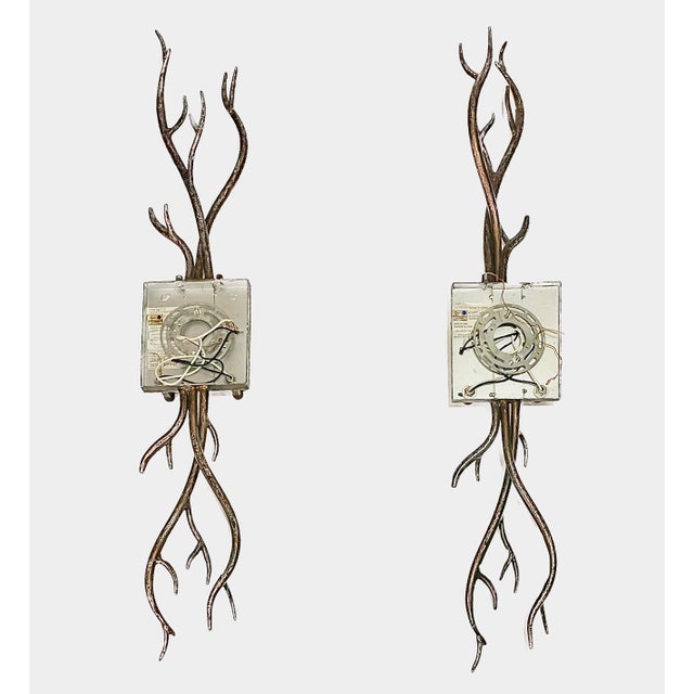 Metal Global Views Cast Metal "Twig" Branch Wall Sconces - A Pair For Sale - Image 7 of 8