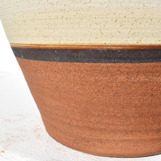 1990s Rustic Planter, Ginger Jar, Vase or Pot in Brown, Black and Cream - Signed For Sale - Image 5 of 7