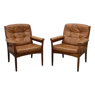 1970s Pair Gote Mobler Leather Lounge Chairs For Sale