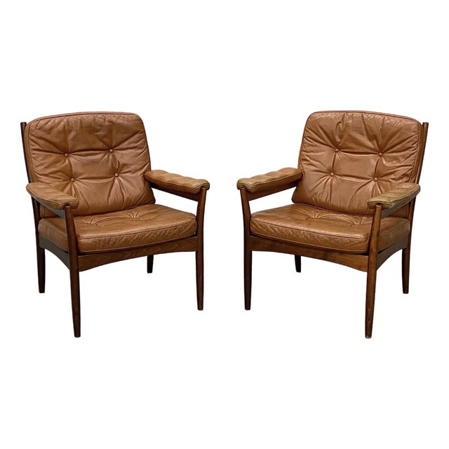 1970s Pair Gote Mobler Leather Lounge Chairs For Sale