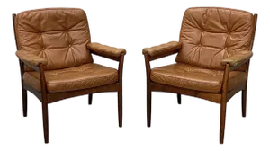 1970s Pair Gote Mobler Leather Lounge Chairs