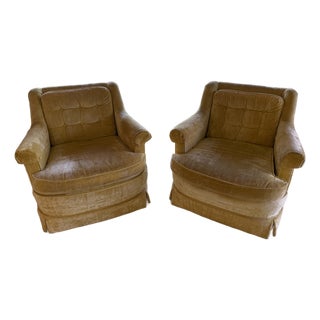 Vintage Mid-Century Retro "Shaw" of Charlotte Yellow Velvet Chairs For Sale