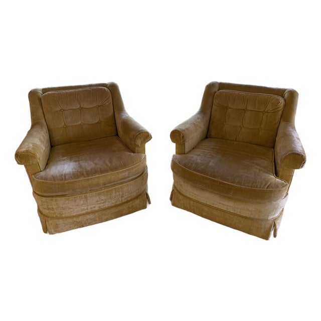 Vintage Mid-Century Retro "Shaw" of Charlotte Yellow Velvet Chairs For Sale