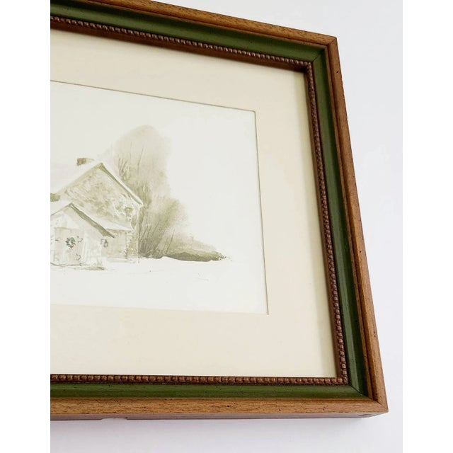 Late 20th Century Art Print Landscape of Old Farm House in Snow With Wreath on Door For Sale - Image 10 of 10