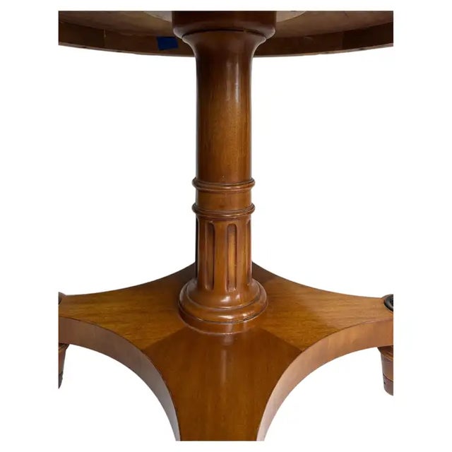 Wood Pair of Weiman "Heirloom" Round Mahogany and Marble Pedestal Side Tables, MCM For Sale - Image 7 of 13