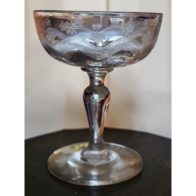 Art Deco Engraved Glass Champagne Coupes from Meisenthal, 1930s, Set of 8 For Sale - Image 6 of 14